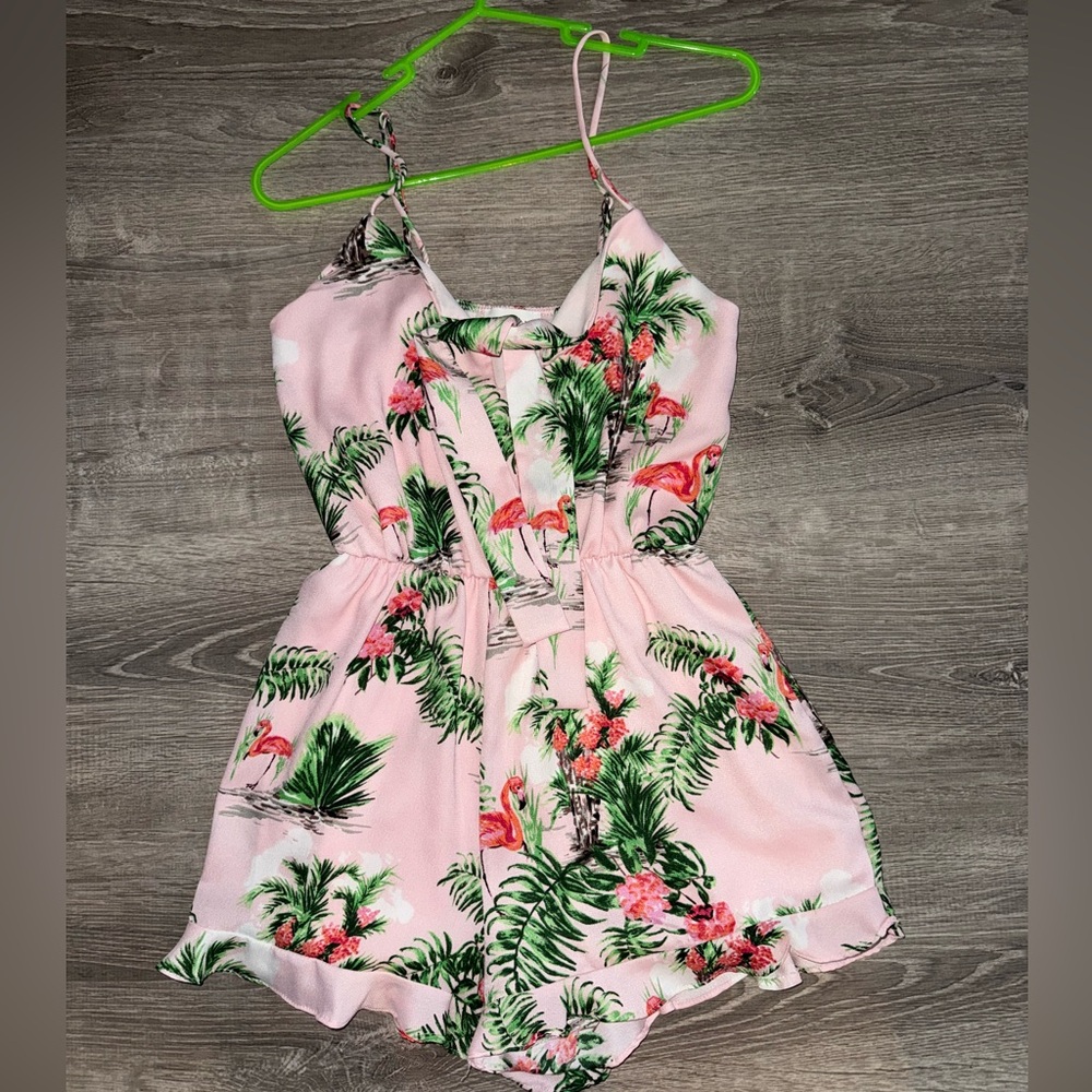 Everly Light Pink Tropical Romper